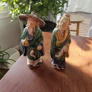 Antique Shiwan Mudman Figurines Set Of 2